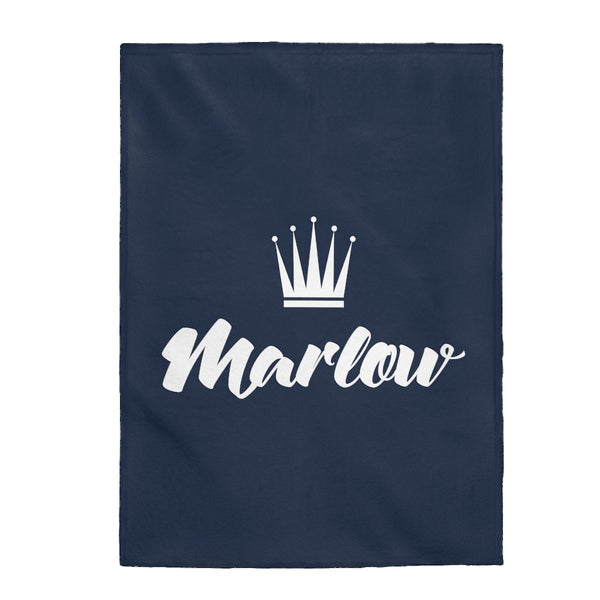 Marlow Crown Logo Navy Blue Velveteen Plush Blanket
