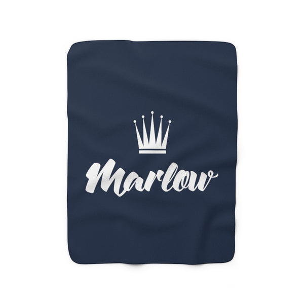 Marlow Crown Logo Navy Blue Sherpa Fleece Blanket