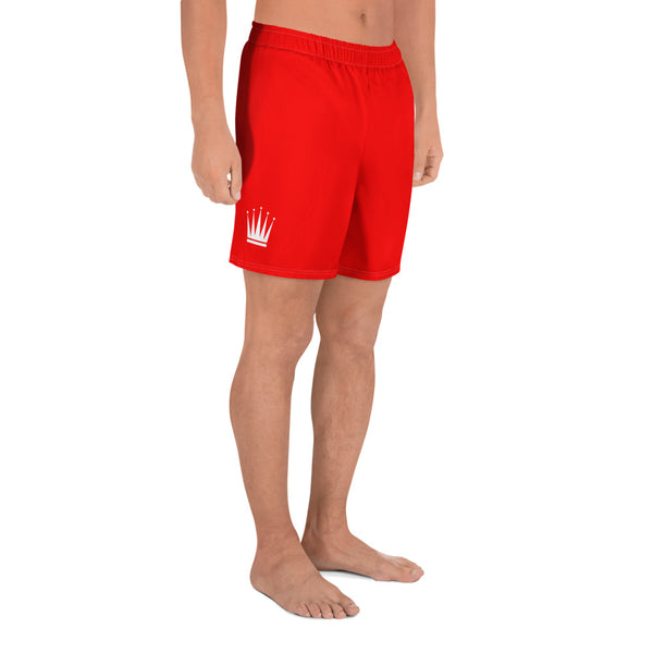 Men's Red Athletic Long Shorts (White Crown)