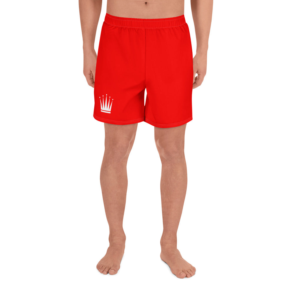 Men's Red Athletic Long Shorts (White Crown)